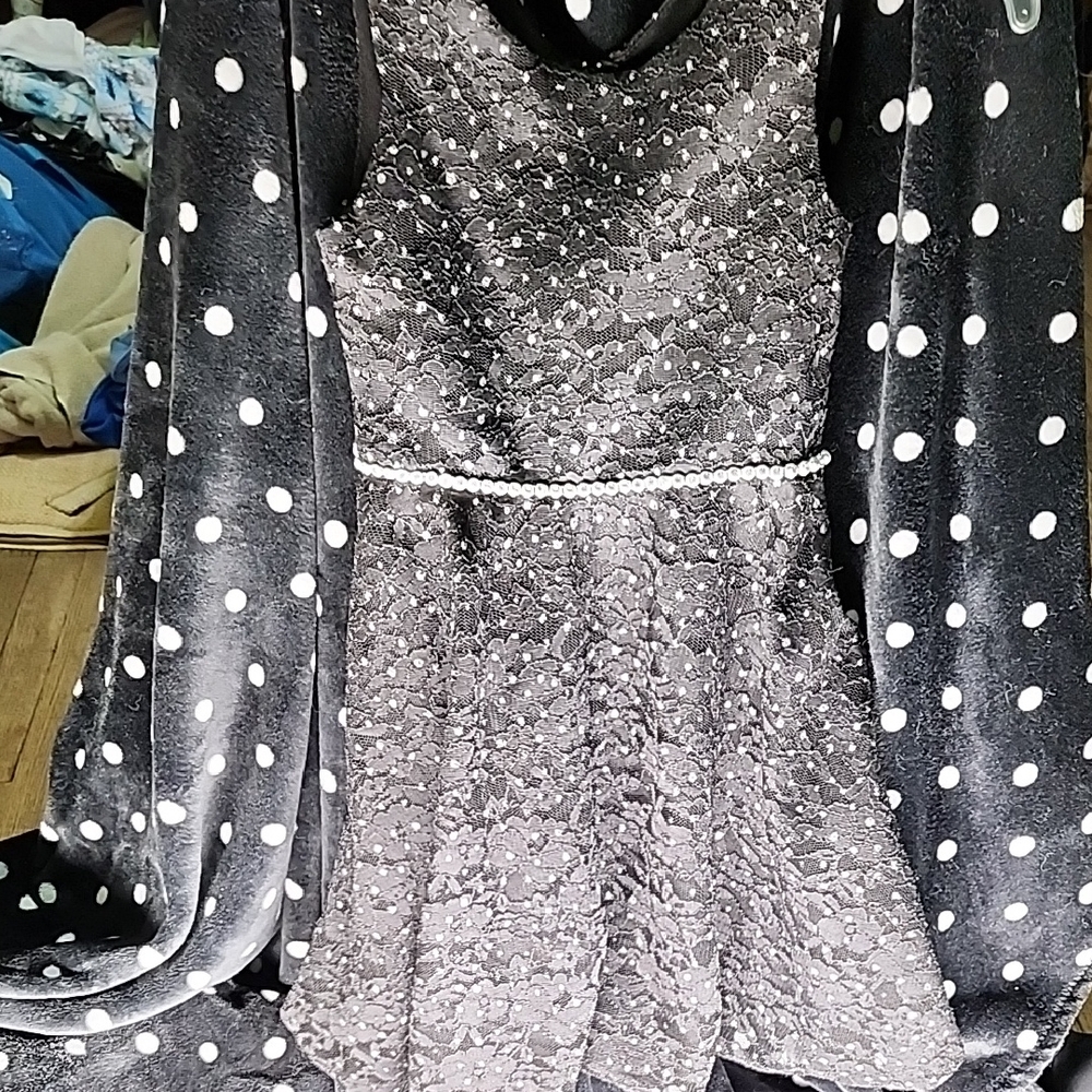Kohl's Elegant Black Lace Kids Dress with Pearl Belt